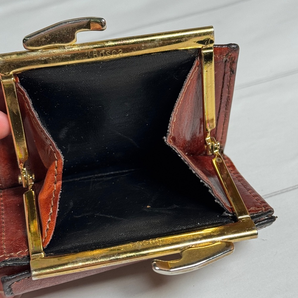 BOSCA Mini Wallet Brown Distressed‎ Leather Hand Stained Hide Made in USA - Picture 3 of 5